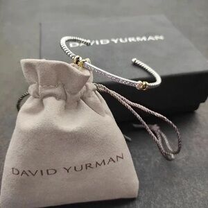 David Yurman Cable Bracelet with Gold Accents and Pavé Diamonds - Silver & Gold